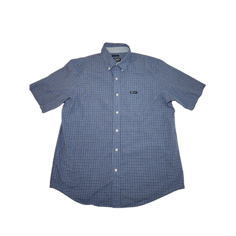 Chaps Button Down Shirt Men's Blue Sz L Casual Preppy Plaid Short Sleeve